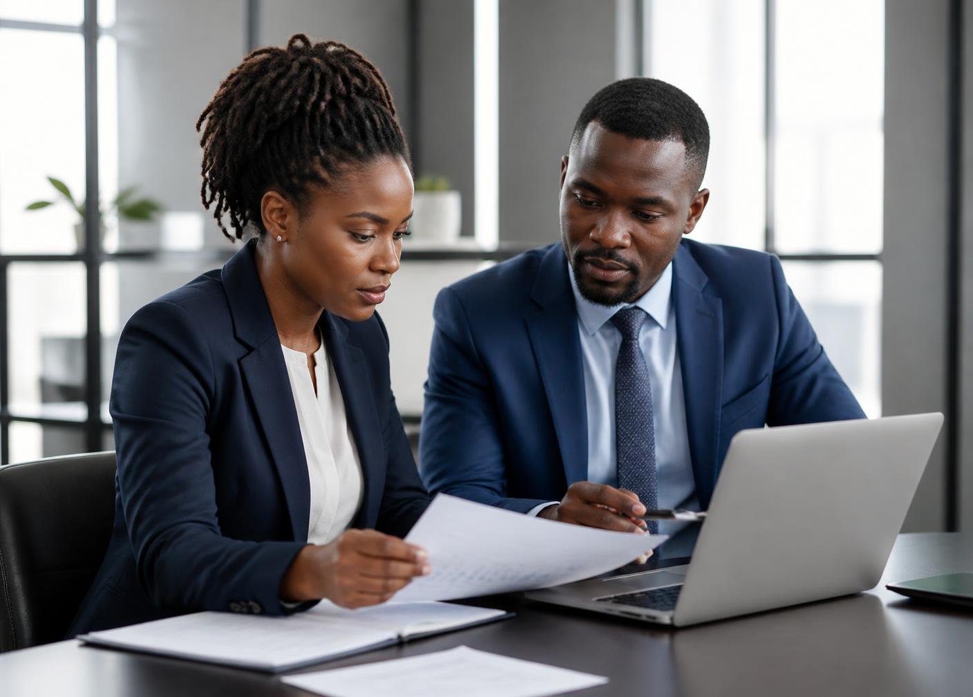 Procurement professionals reviewing supply documents in a Dar es Salaam office